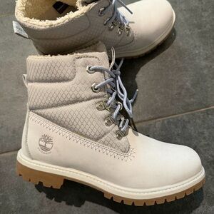 New Timberland Womens Boots blue Leather Hiker Lace Up Faux Fur 7